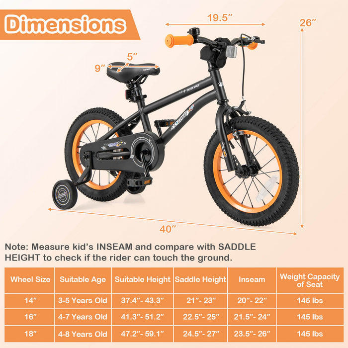 Velo Costway 14 Pouces Pour Enfants De 3 A 5 Ans Avec Selle Reglable Et Guidon Antiderapant Noir