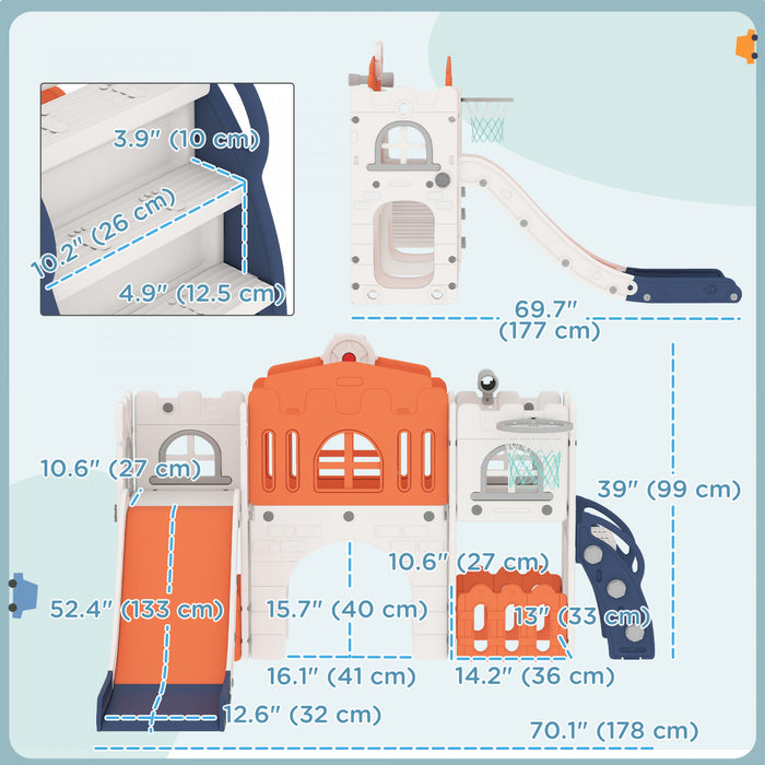 Qaba Toboggan 9-en-1 pour Tout-Petits avec Panier de Basket, pour Enfants de 1 a 3 Ans, Orange