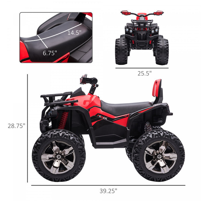 Aosom Voiture Quad A Quatre Roues Pour Enfants 12 V Avec Phares De Travail Mp3 Reels, Moto Alimentee Par Batterie Pour 3 A 5 Ans, Rouge