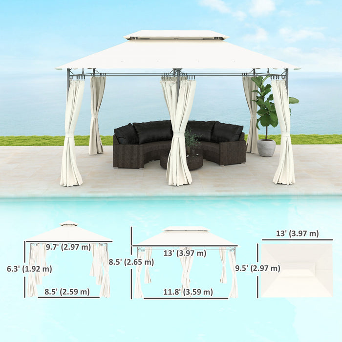 Outsunny Gazebo De Terrasse 10 x 13 pi Avec Rideaux, Blanc Creme