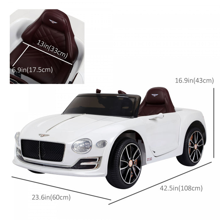 Aosom 12v Vehicules Electriques A Piles Bentley Sous Licence Avec Telecommande Parentale, Phares, Mp3, 2 Vitesses, Port Usb - Blanc