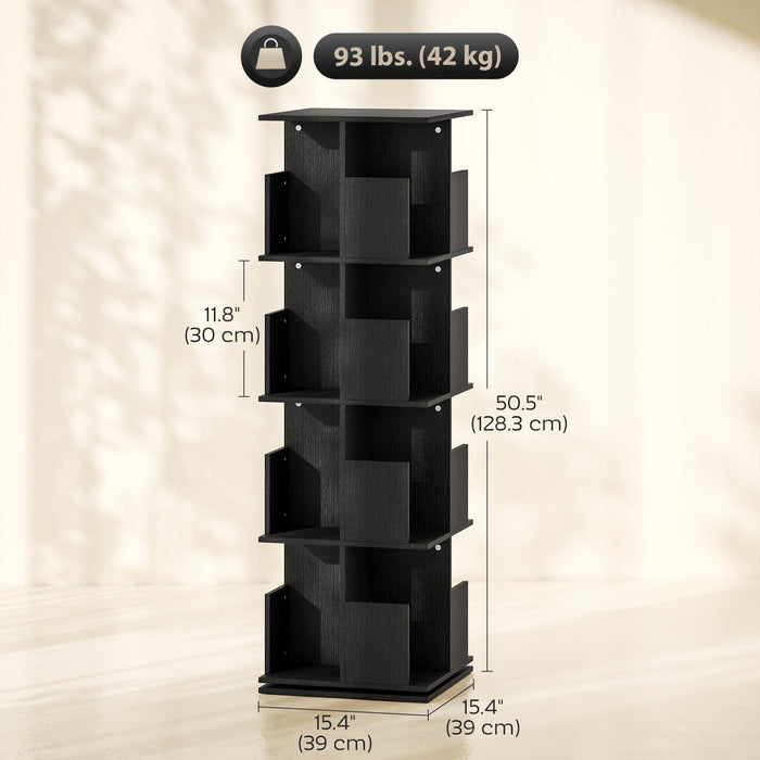 HOMCOM Bibliotheque pivotante a 360°, 4 niveaux avec casiers, noir