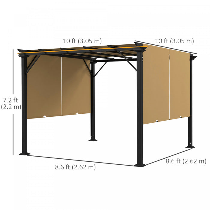 Outsunny Auvent De Pergola Retractable 10' X 10' Pour Jardin, Marron