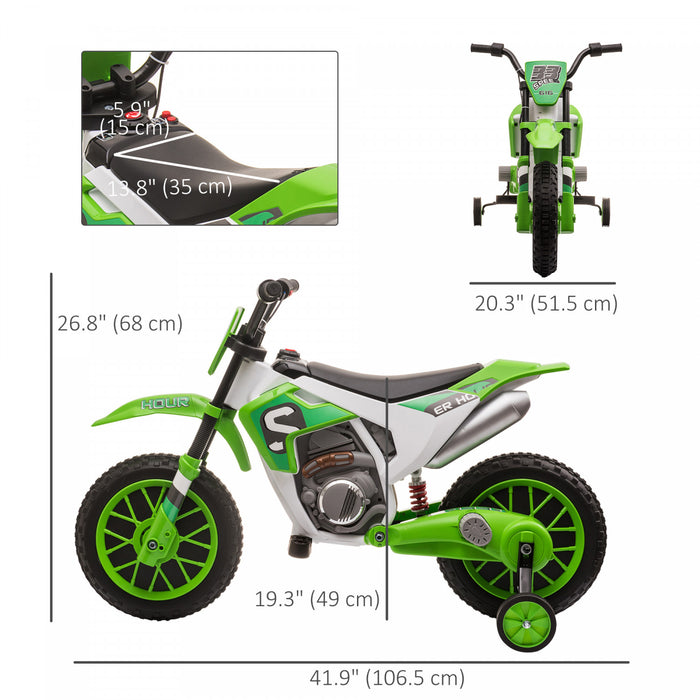 Aosom Moto Electrique Avec Roues Stabilisatrices Amovibles Scooter Electrique Pour Enfants 3-5 Ans Batterie 12 Volts Vitesse Max. 5 Mph Vert Et Blanc