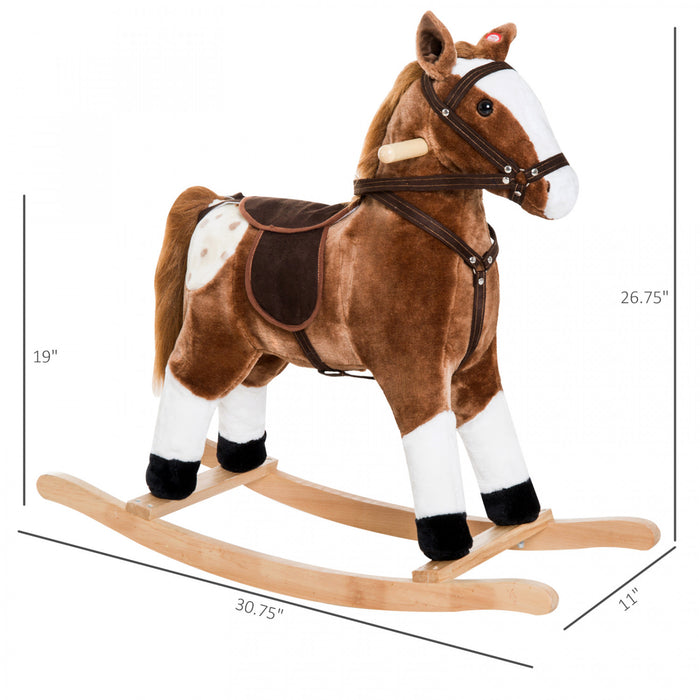 Qaba Cheval A Bascule En Peluche Poney Enfants Jouet Avec Son Realiste (marron)