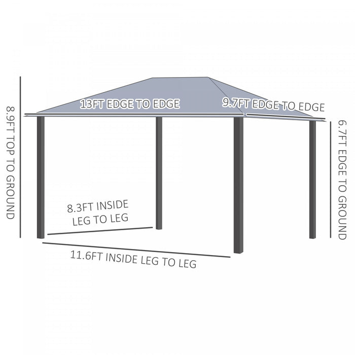 Outsunny 13' X 10' Gazebo Canopy Abri De Fete Avec Cadre En Acier, Rideaux, Parois Laterales En Filet, Gris Clair