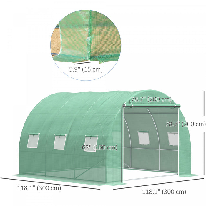 Outsunny Grande Serre De 10' X 10', Porte A Fermeture Eclair, Vert