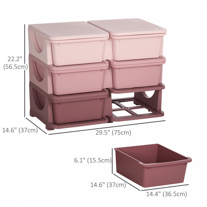 Qaba Unite De Rangement Pour Enfants A 3 Niveaux, Coffre A 6 Tiroirs, Organisateur De Jouets, Bacs En Plastique Pour Chambre D'enfant, Creche, Jardin D'enfants, Rose