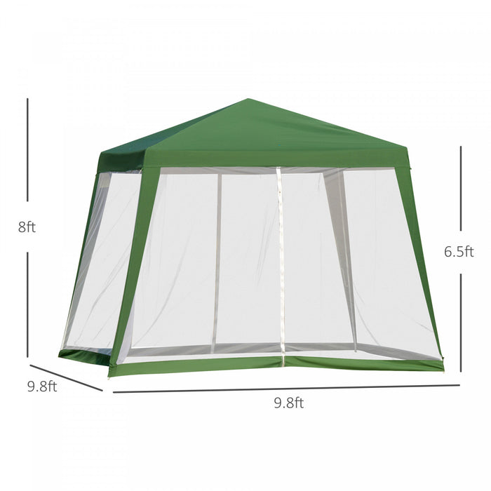 Outsunny 10' X 10' Tente Gazebo Patio Auvent Abri Soleil Fete Activite En Plein Air Jardin Maille Ecran Murs Vert