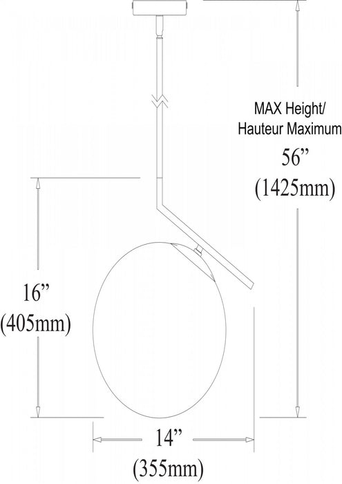 Luminaire suspendu Orion de Dainolite en verre blanc, avec fini plaqué or et 1 ampoule