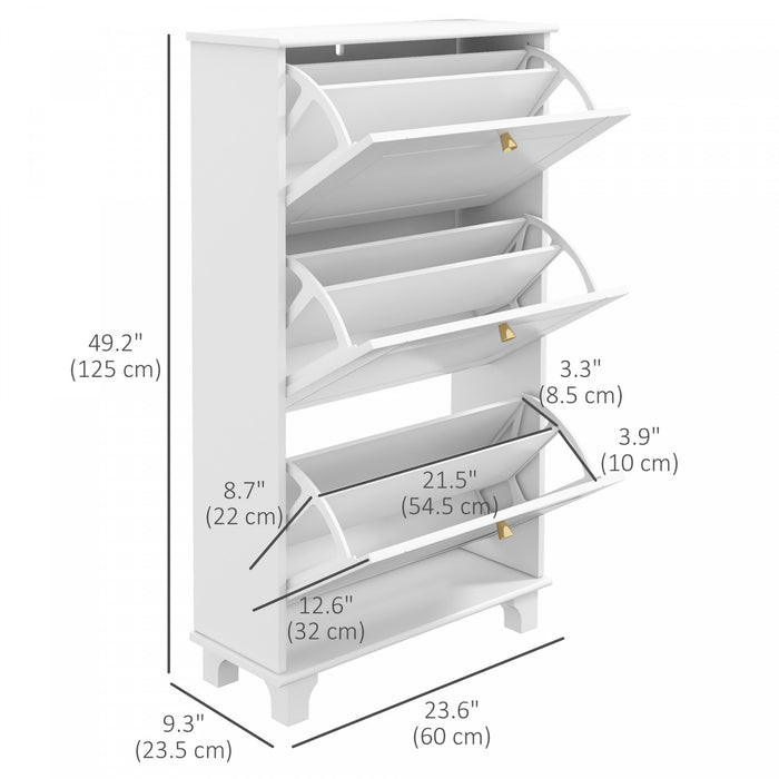 HOMCOM Armoire a chaussures avec 3 tiroirs rabattables pour 12 paires Blanc