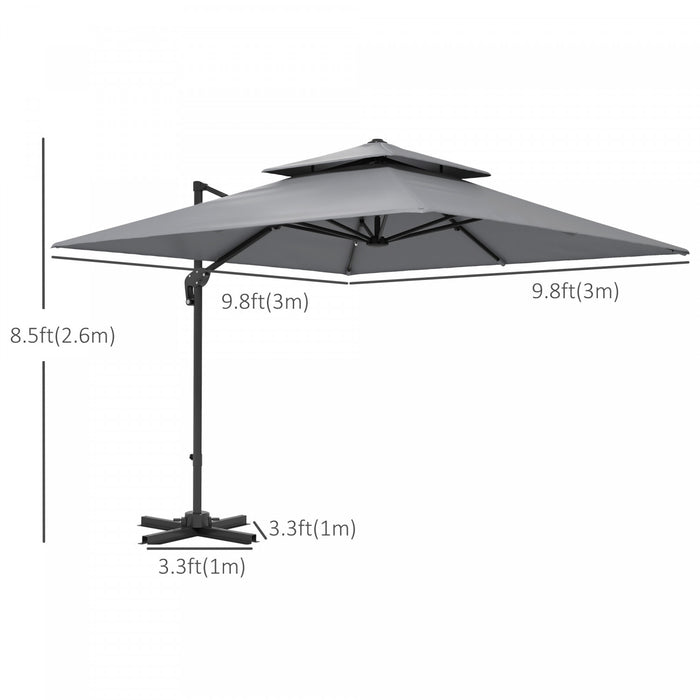 Outsunny Parasol De Terrasse En Porte-a-faux De 10 Pi X 10 Pi, Gris Clair