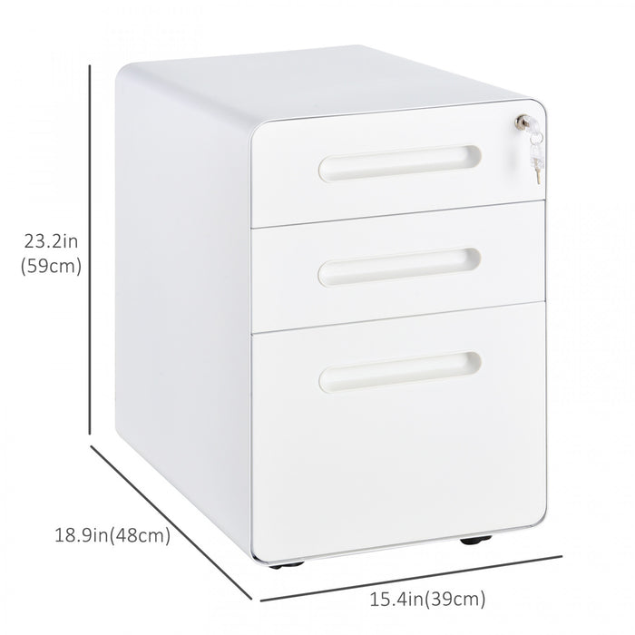 Vinsetto Classeur A 3 Tiroirs, Verrouillable Sur Roues Pour Le Bureau
