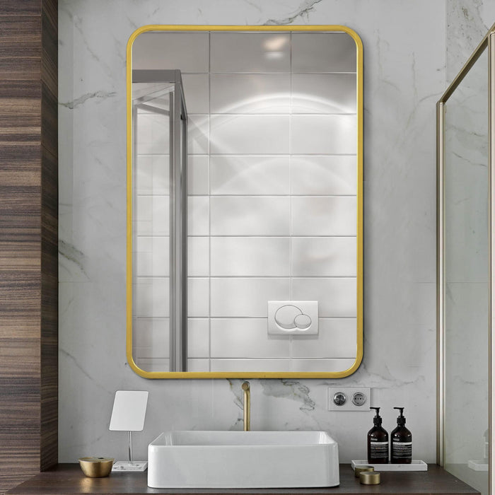 Miroir rectangulaire Arcus 30 po x 40 po fabriqué à la main avec coin arrondi - doré