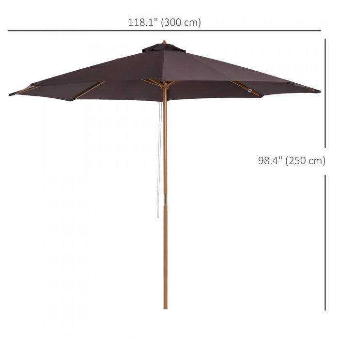 Outsunny Parasol De Terrasse Rond En Bois De 10'x10' Avec Nervure En Bambou