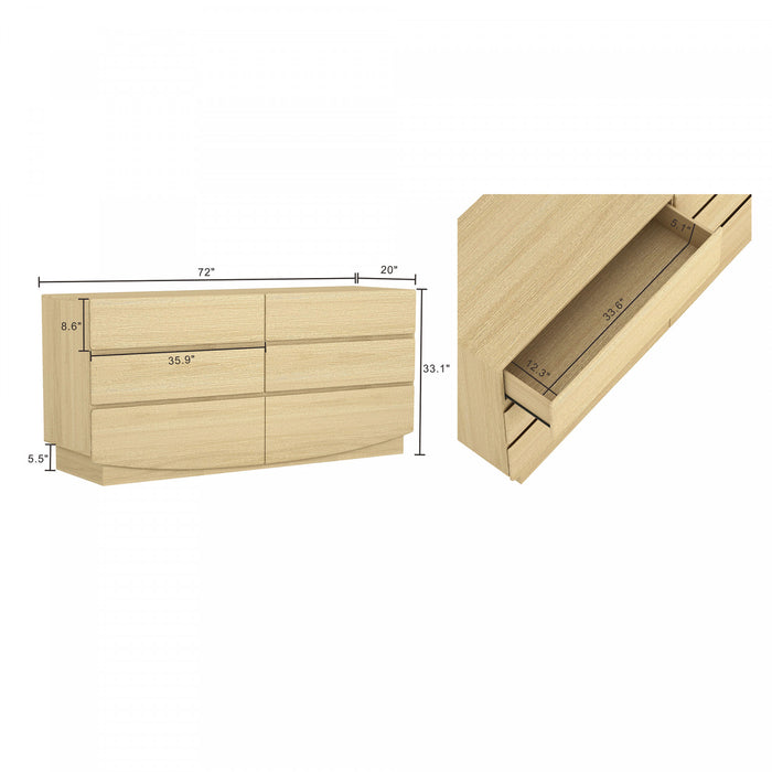 Commode contemporaine Ardea 72\" en chene naturel (6 tiroirs)