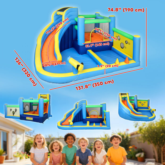 Qaba Chateau Gonflable pour Enfants avec Toboggan, Piscine/Fosse a Balles pour Interieur et Exterieur