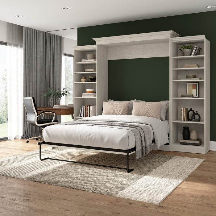 Grand lit escamotable Versatile de Bestar de 115 po (L) avec 2 organisateurs de garde-robe - blanc chêne lin