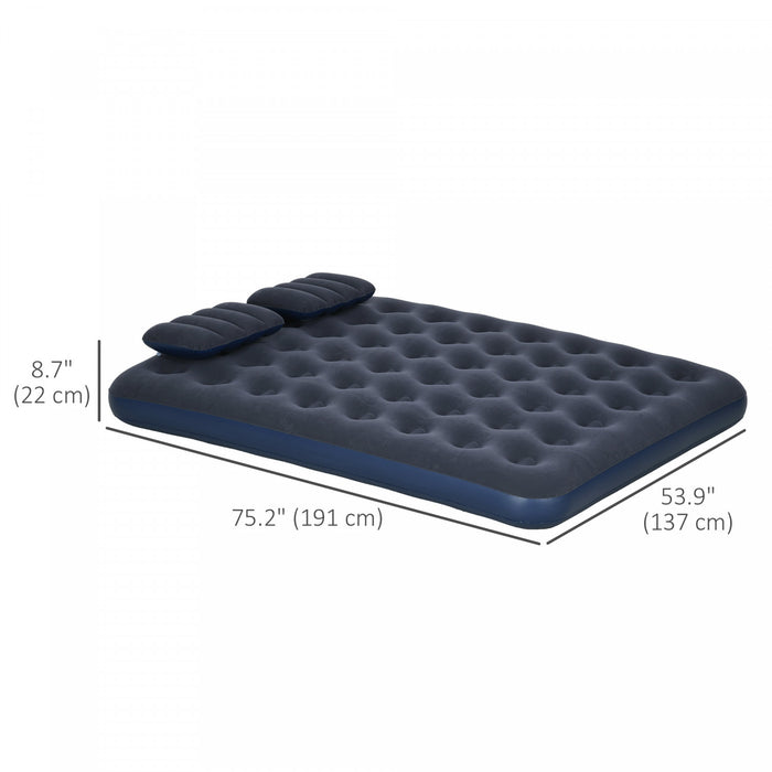 Outsunny Matelas Gonflable Double Avec 2 Oreillers, Lit Gonflable, Bleu