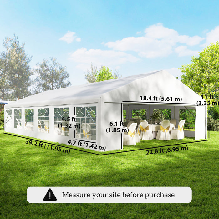 Outsunny Tente de Reception 7 x 12 m, Grande Tente de Mariage avec Parois Laterales, Blanc