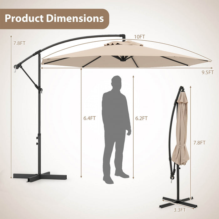 Costway Parasol suspendu 10' pour patio, ombre solaire decalee avec base T Croix exterieur Marche Beige