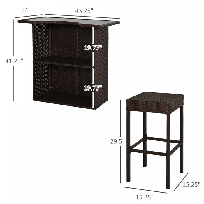 Ensemble De Bar De Patio De 5 Pieces Outsunny, Table Et Chaises En Rotin Pe, Brun Fonce