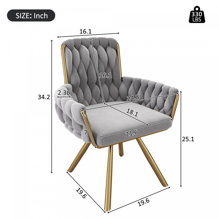 Chaises de salle a manger pivotantes Timothy en velours avec revetement capitonne et pieds en metal, lot de 6, gris