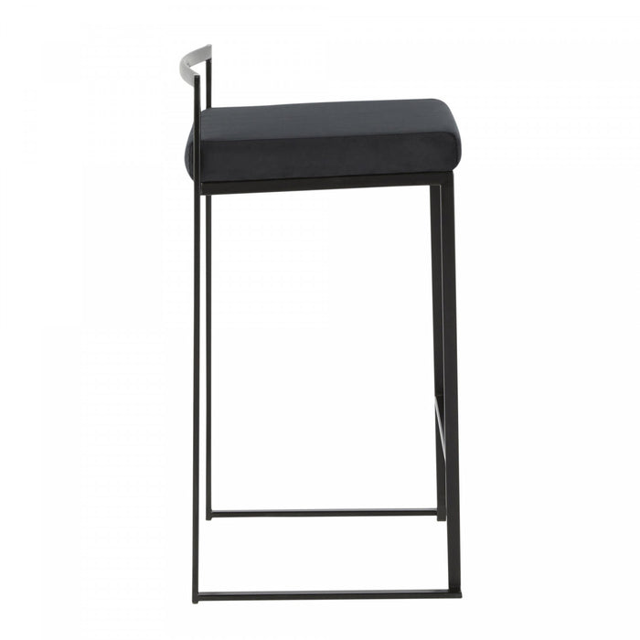 Tabouret superposable contemporain Fuji de hauteur comptoir en velours noir - ensemble de 2