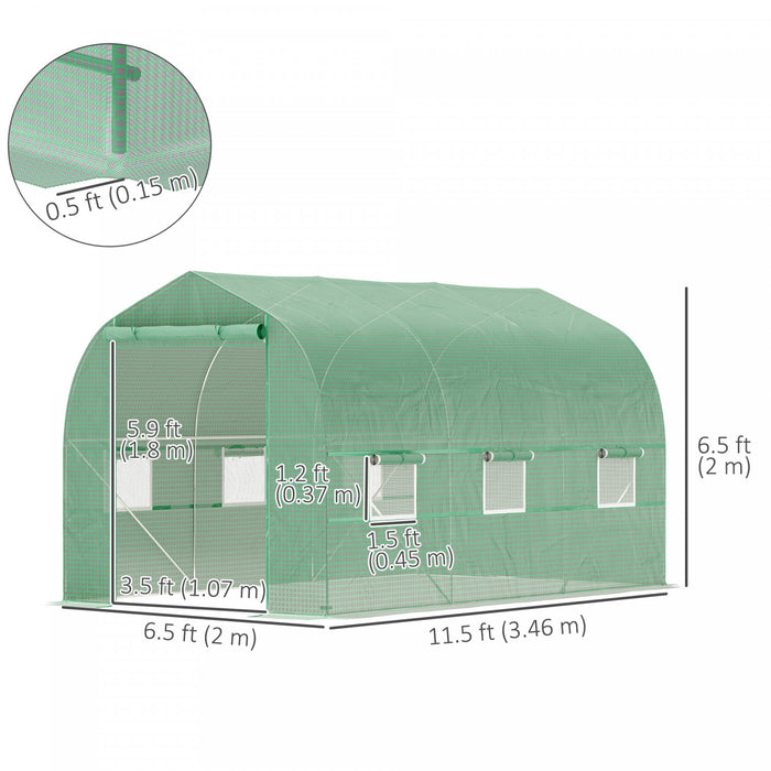 Outsunny Serre Tunnel Pour Plantes D'exterieur 6,6' X 11' X 7', Vert