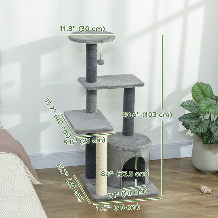 Arbre a Chat Multi-Niveaux Gris Grand 103 cm Haut