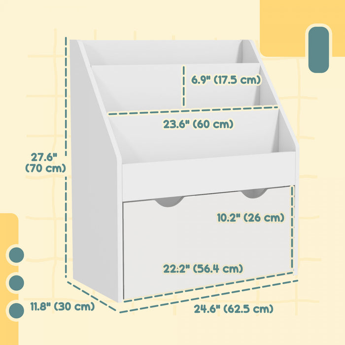 Qaba Etagere Pour Enfants 3 Niveaux, Tiroir Pour Chambre D'enfant, Blanc