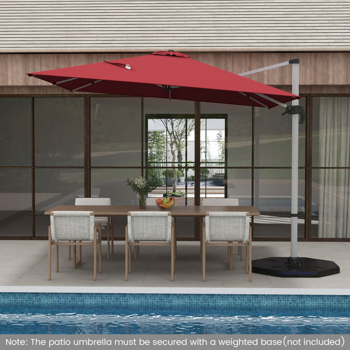 Costway Parasol d'exterieur a bras articule 10 pieds en aluminium suspendu deporte, avec rotation a 360° Rouge