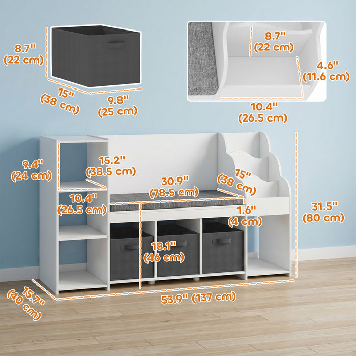 Qaba etagere de rangement enfant avec coin lecture, 3 tiroirs en tissu pour salle de jeux