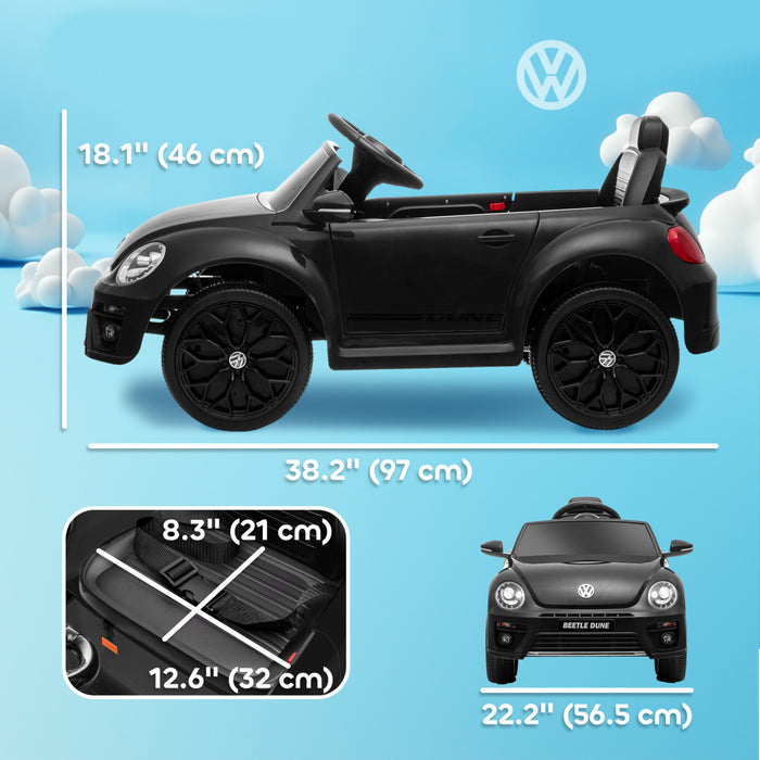 Qaba Voiture Electrique Pour Enfants 12 V, Volkswagen Beetle, Voiture Pour Enfants Alimentee Par Batterie Avec Telecommande, 4 Roues A Suspension A Ressort, Musique, Klaxon, Noir