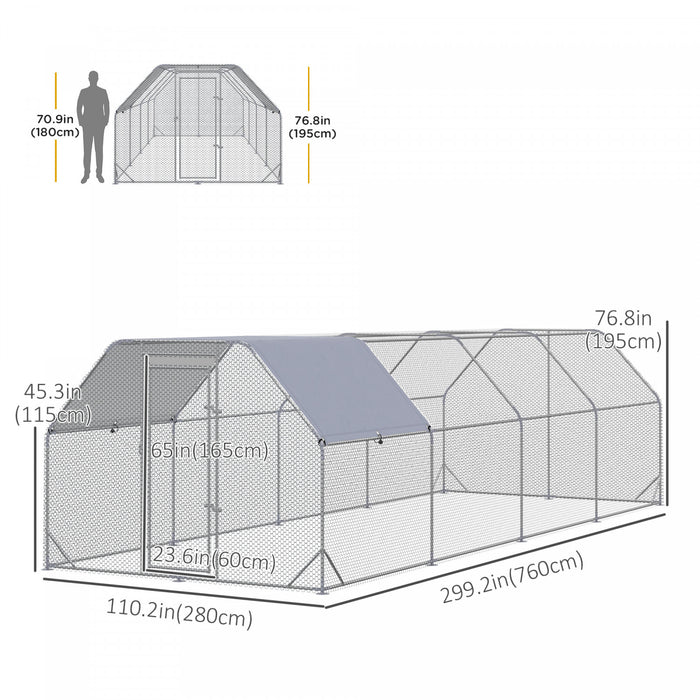 Pawhut Poulailler En Metal Pour 20 A 25 Poulets, Enclos A Poules D'exterieur Avec Couverture Pour Ferme De Jardin, 24.9' X 9.2' X 6.4'