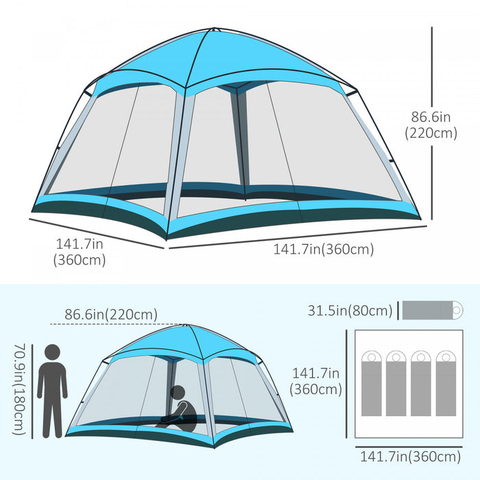 Outsunny Tente De Camping Familiale 8 Personnes Tente Dome Avec Sac De Transport 4 Parois En Maille Pour La Randonnee, Voyage, Installation Facile