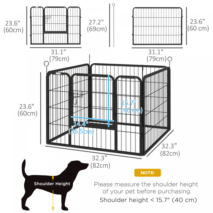 Pawhut Parc En Metal Pour Animal Domestique, Chiot, Chien, Cloture D'exercice Avec Porte Interieure Et Exterieure Pour Petit Chien, 32.25\"x32.25\"x23.5\"