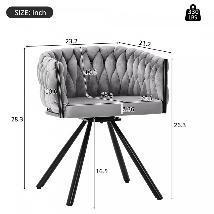 Chaises de salle a manger pivotantes Amelia en velours avec revetement capitonne et pieds en metal, lot de 6, gris