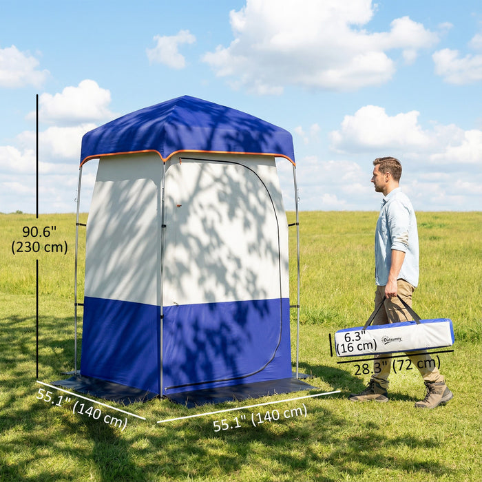 Tente de Douche de Camping Outsunny avec Sac de Douche Solaire et Sac de Transport, Bleu