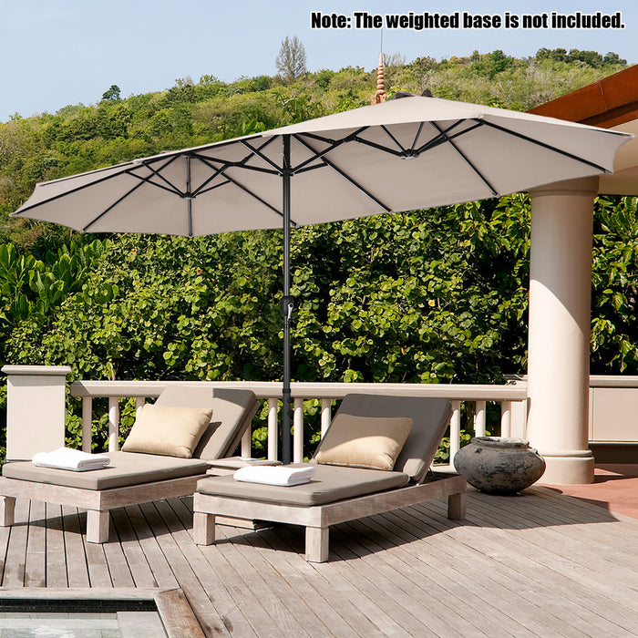 Costway Parasol double face 15FT a manivelle pour patio Jardin marche protection solaire Beige