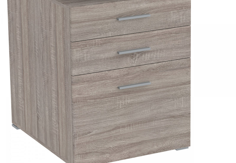 Bureau D’etude 47,25 Po Pour Bureau A Domicile Ou Salle De Jeux – Taupe Fonce Avec 3 Tiroirs Et Base En Metal Argente