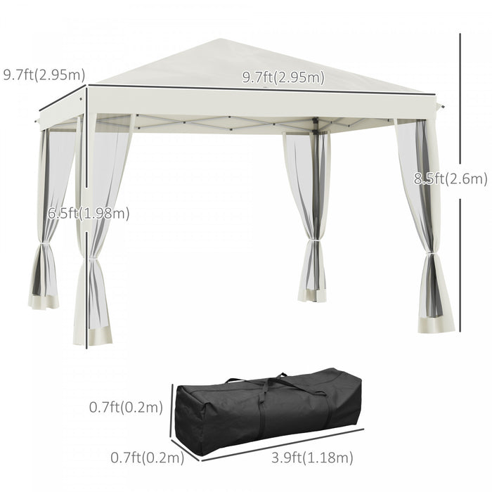 Outsunny 10' X 10' Tente Gazebo Avec Filet Amovible En Maille Laterale, Sac De Transport Pour Jardin Patio, Beige