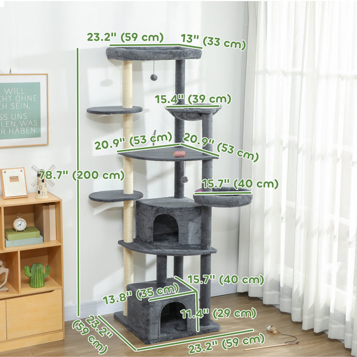 Arbre a Chat Tres Haut de 200 cm avec Poteaux en Sisal pour Chats d'Interieur