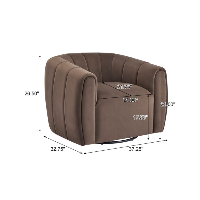 Vela Fauteuil Club Moderne en Velours Pivotant a Coque, Noir, Brun Fonce