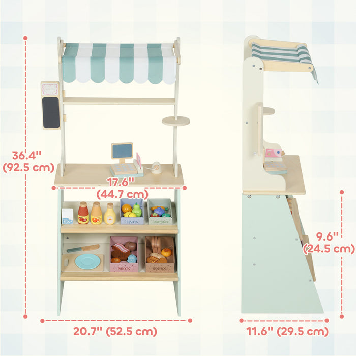 Epicerie pour enfants Qaba, supermarche avec caisse enregistreuse, tableau noir et accessoires varies, etal de marche pour enfants, cadeau pour tout-petits garcons et filles, vert