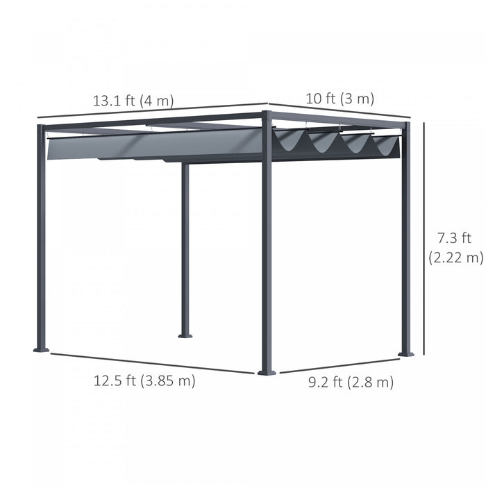 Pergola De Patio Outsunny 13' X 10' Avec Auvent Retractable, Gris Fonce