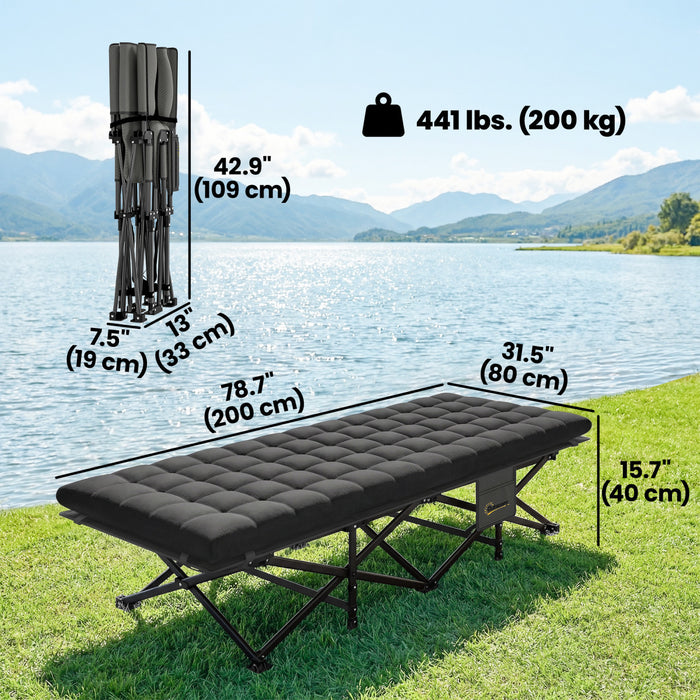 Outsunny Lit de Camping avec Matelas, Lit Pliant Extra Large 80 cm, Noir