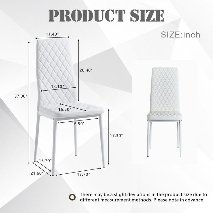 Ensemble de chaises de salle a manger modernes Ava avec motif de grille en diamant (lot de 6), cuir ignifuge et cadre en metal, blanc