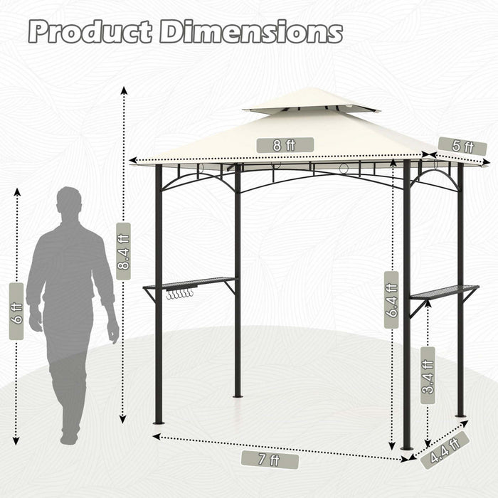 Costway 8’ X 5’ Grill Gazebo Avec 2 Etageres 7 Crochets Cadre En Metal Soft Top Beige