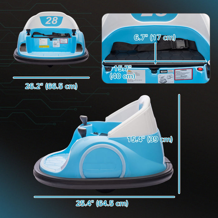 Qaba Voiture Electrique Avec Rotation A 360 Degres 12v, Telecommande, Lumieres Led, Klaxon, Pour Les Enfants De 1,5 A 5 Ans, Bleu Clair